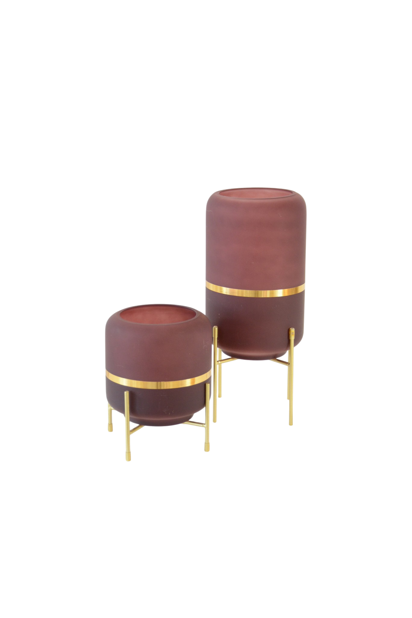 165 Castiçais de Vidro Borgonha com Aro Dourado - Image 1