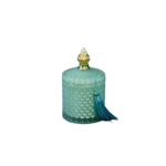 Frasco Decorativo Verde-Turquesa com Vela e Borla Dourada