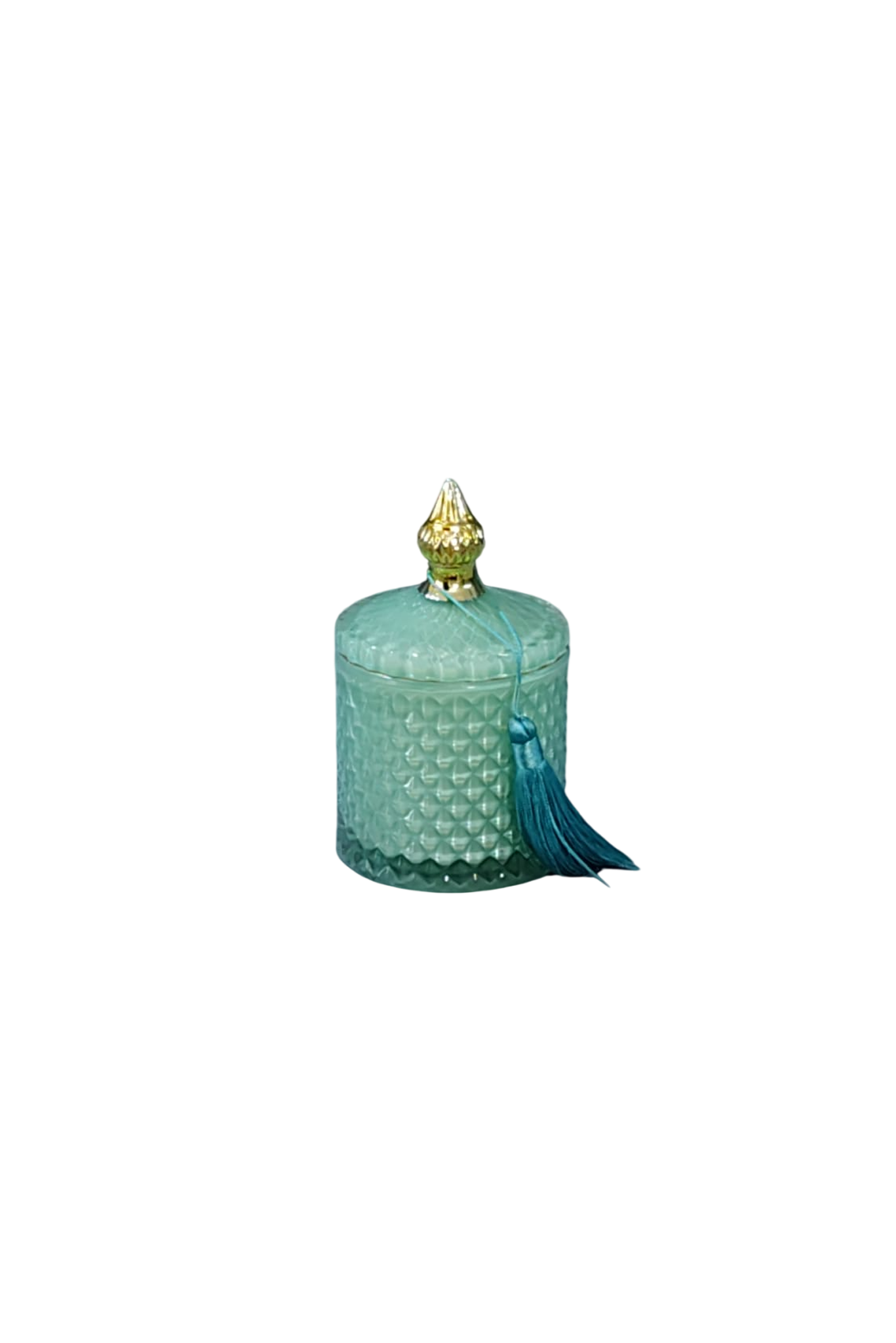 221 Frasco Decorativo Verde-Turquesa com Vela e Borla Dourada - Image 1