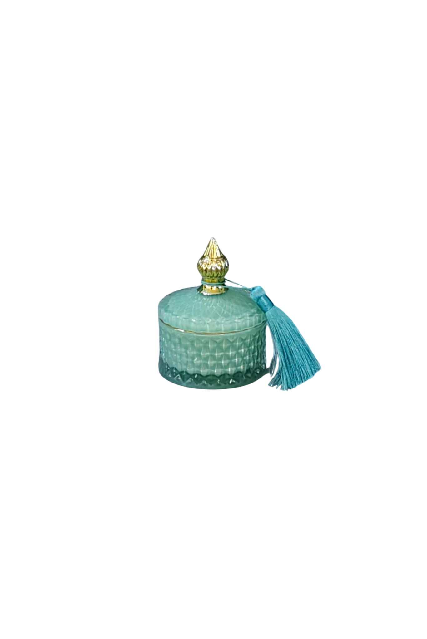 223 Mini Caixa Decorativa Verde-Turquesa com Vela e Borla Dourada - Image 1
