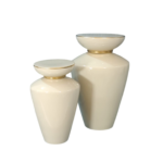 Conjunto de Potes Decorativos Bege com Anel Dourado