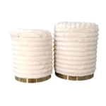 Conjunto de Poufs Canelados Bege com Base Dourada