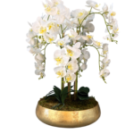 Orquídea Artificial Branca em Vaso Esférico Dourado