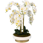 Orquídea Artificial Branca em Vaso Dourado e Branco