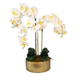 Orquídea Artificial Branca em Vaso Taça Dourado